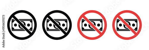 No Money Icon Vector Financial Crisis, Empty Wallet, Budget Loss Symbols in Line and Color Style