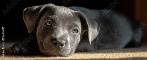 the charming gray puppy blissfully napping in gentle afternoon sunlight