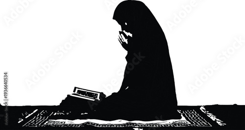 Vector silhouette of woman reading the quran