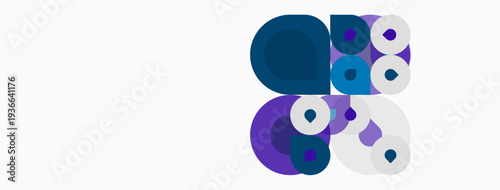 Abstract composition featuring overlapping circles. Purple, blue hues dominate design. Minimalist style, clean aesthetic. Modern graphic element.
