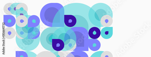 Abstract composition featuring overlapping circles. Various shades purple, turquoise create soft visual texture. Minimalist design, clean aesthetic.