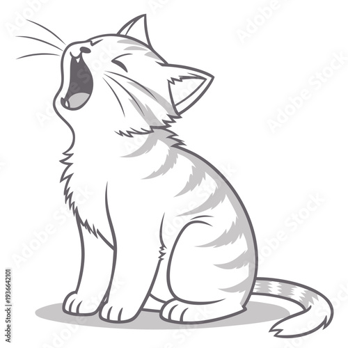 Yawning Cat Cute Outline