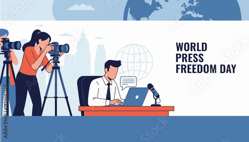 Journalists working together on World Press Freedom Day.