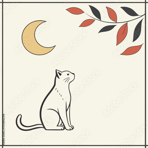Cat Under Minimal Crescent Moon 1