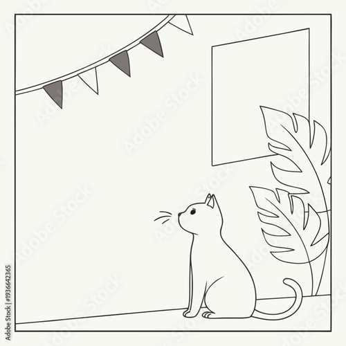 Minimal Cat in Large White Space Poster
