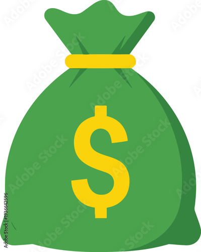 Green money bag with dollar sign, financial savings, wealth investment, income generation, banking