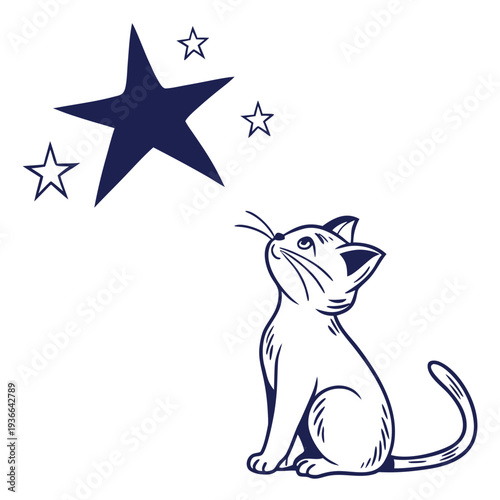 Minimal Cat With Small Star Accent