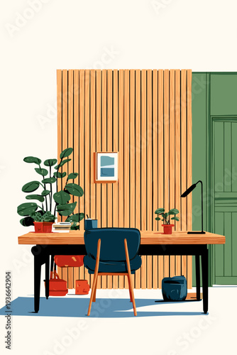 Minimal Home Office With Slatted Acoustic Panel