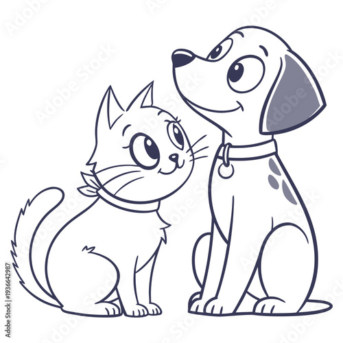 Cat and Dog Sitting Together