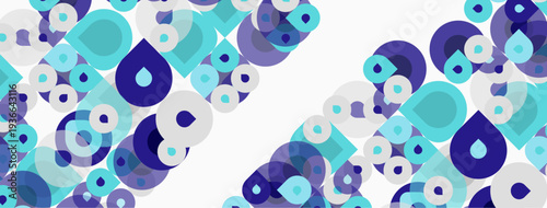 Abstract pattern features rounded shapes, varying blues, purples, whites. Diagonal arrangement creates dynamic visual texture.