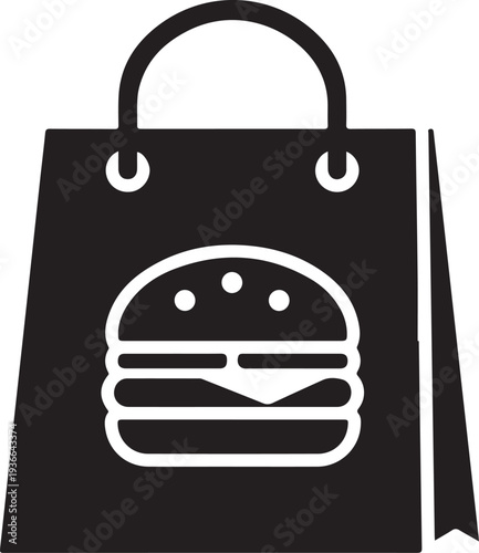 Burger paper bag icon on white background.