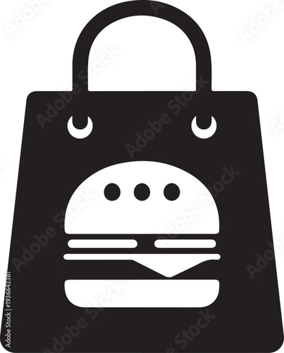 Burger paper bag icon on white background.