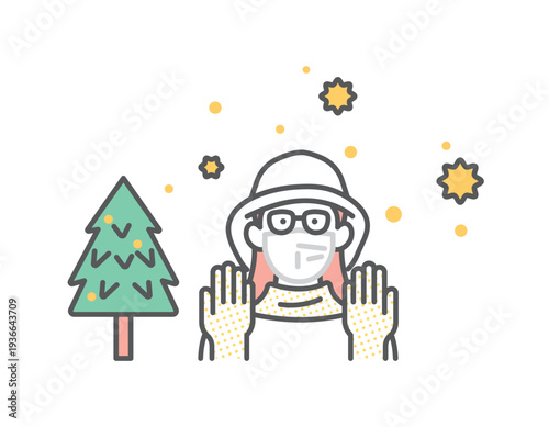 シンプル　イラスト　花粉症対策をする女性のイメージ ベクターイラスト