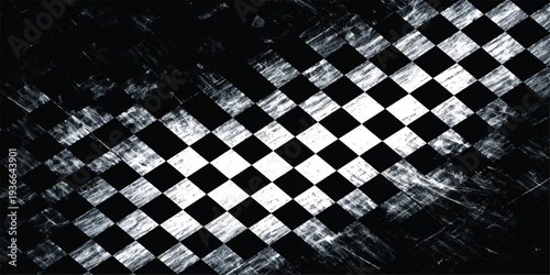 A seamless geometric pattern featuring a black and white checkered texture inspired by a classic chessboard and the iconic racing finish flag design