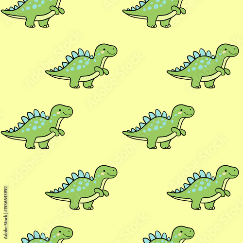 Cute Dinosaur Seamless Pattern with Cartoon Dino on Background
