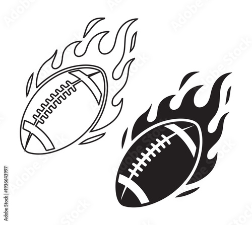 Fiery american footballs a dynamic black and white illustration