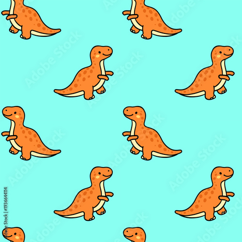 Cute Dinosaur Seamless Pattern with Cartoon Dino on Background
