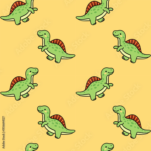 Cute Dinosaur Seamless Pattern with Cartoon Dino on Background
