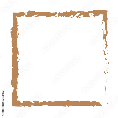 Grunge Square Border Frame with Rough Brush Texture Isolated on White Background