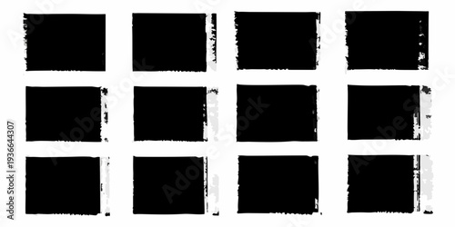 Nine black squares arranged in a grid with textured uneven edges