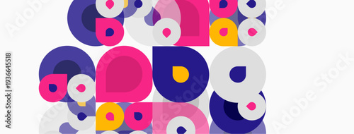 Abstract colorful circles overlap, creating playful composition. Bright hues dominate white background. Modern design element.