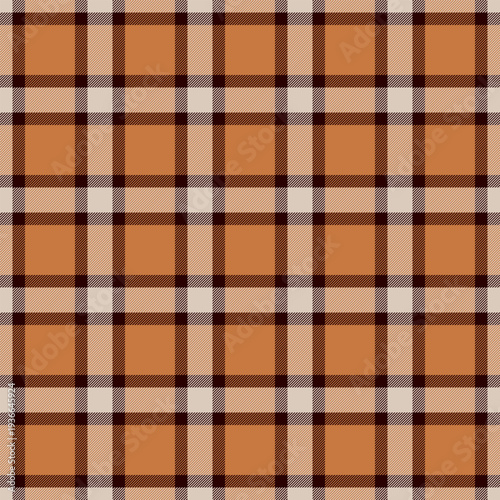 Folded tartan vector background, customize texture seamless check. Lined textile fabric plaid pattern in orange and dark colors.