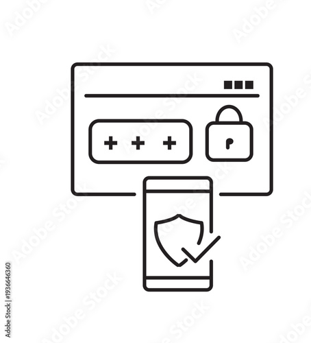 Two Factor Authentication Line Icon – 2FA Security Verification with Lock and Shield Vector Outline Cyber Security01-01