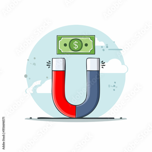 Magnet attracting money, concept of financial growth and wealth accumulation.