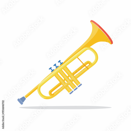 Illustration of a shiny brass trumpet isolated against a white background.