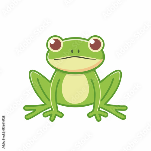 Cartoon illustration of a green frog with big eyes in a flat style, amphibian.