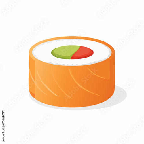 Fresh sushi roll with salmon, wasabi, and roe illustration.