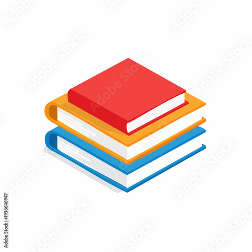 Stack of colorful books in isometric view, reading and learning concept.