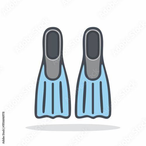 Blue and gray cartoon scuba diving fins, isolated on a white background, flat style.