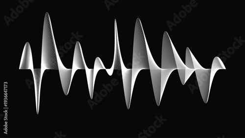 Dynamic White Sound Wave Audio Spectrum Visualization, Abstract Music Waveform Design Isolated on Dark Background, Modern Digital Technology Concept