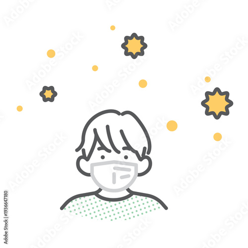 シンプル　イラスト　花粉対策でマスクを着用する子供のイメージ ベクターイラスト