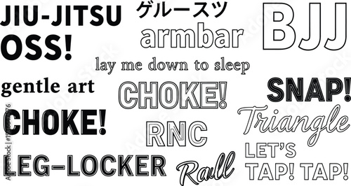 "Brazilian Jiu-Jitsu Action Words and Phrases Vector Set"