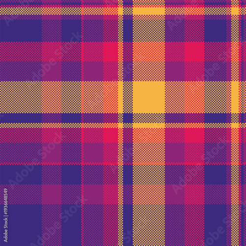 Stroke pattern fabric plaid, apparel texture seamless textile. Asymmetric tartan check vector background in violet and pink colors.