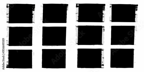 A grid of nine dark squares with torn fragmented white borders