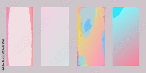 Four vertical panels displaying vibrant abstract brushstroke color gradients
