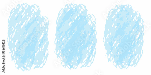 Three light blue roughly circular scribble like shapes on a white background