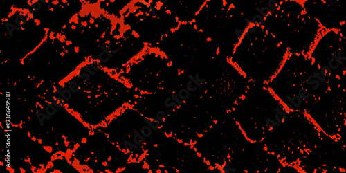 Abstract red patterns against a stark black background resembling cracked earth