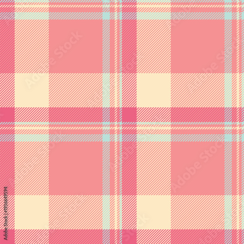 Quilted background check tartan, display texture pattern textile. Fancy fabric vector plaid seamless in red and bisque colors.