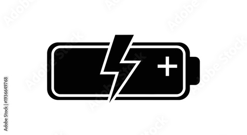Black battery icon with a lightning bolt and plus symbol inside