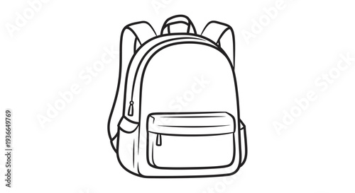 Simple line drawing of a school backpack with a front pocket
