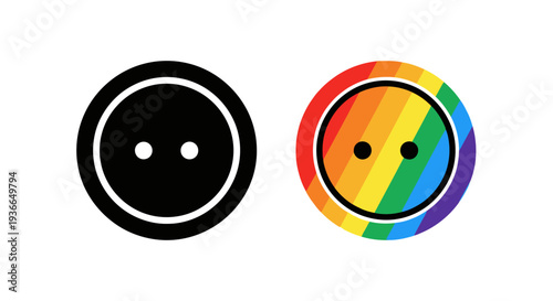 Two circular icons a monochrome and a rainbow pride design