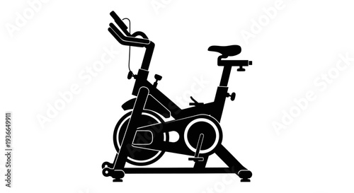 Black silhouette of a stationary exercise bike with modern design features