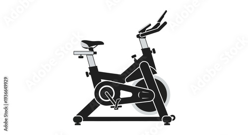A black and white line drawing of an indoor cycling exercise bike