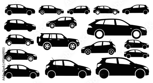 Collection of diverse vehicle silhouettes displayed in a linear arrangement