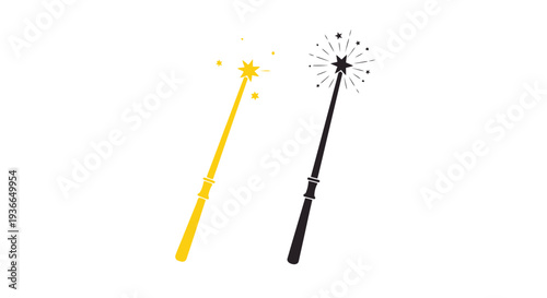 Two sparklers one gold and one black against a white background