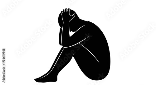 Silhouette of a person curled up in a posture of distress